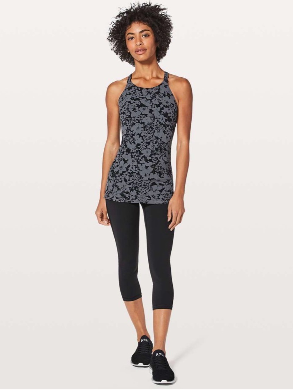 lululemon athletica Black & Gray Floral High-Neck Tank